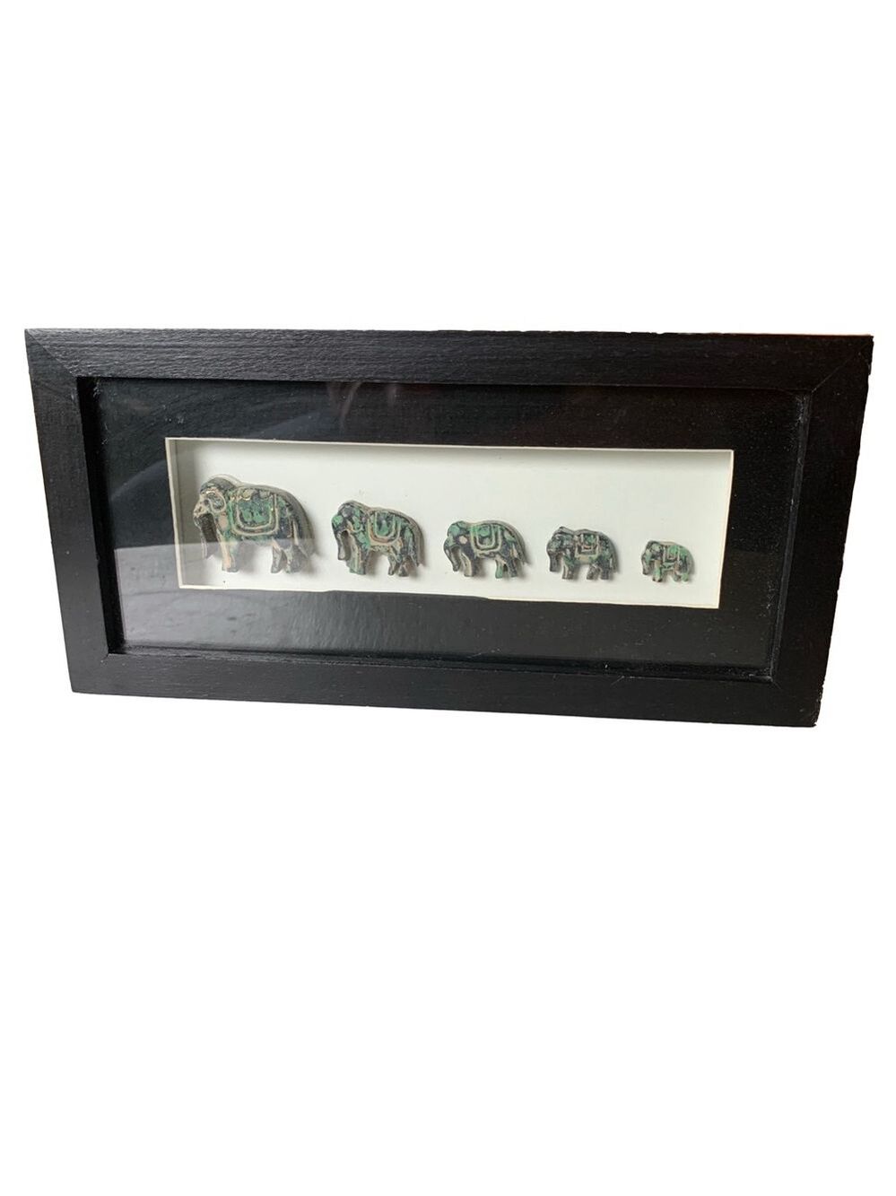 Unbranded Elephant Figurines in Black shadow box Frame
